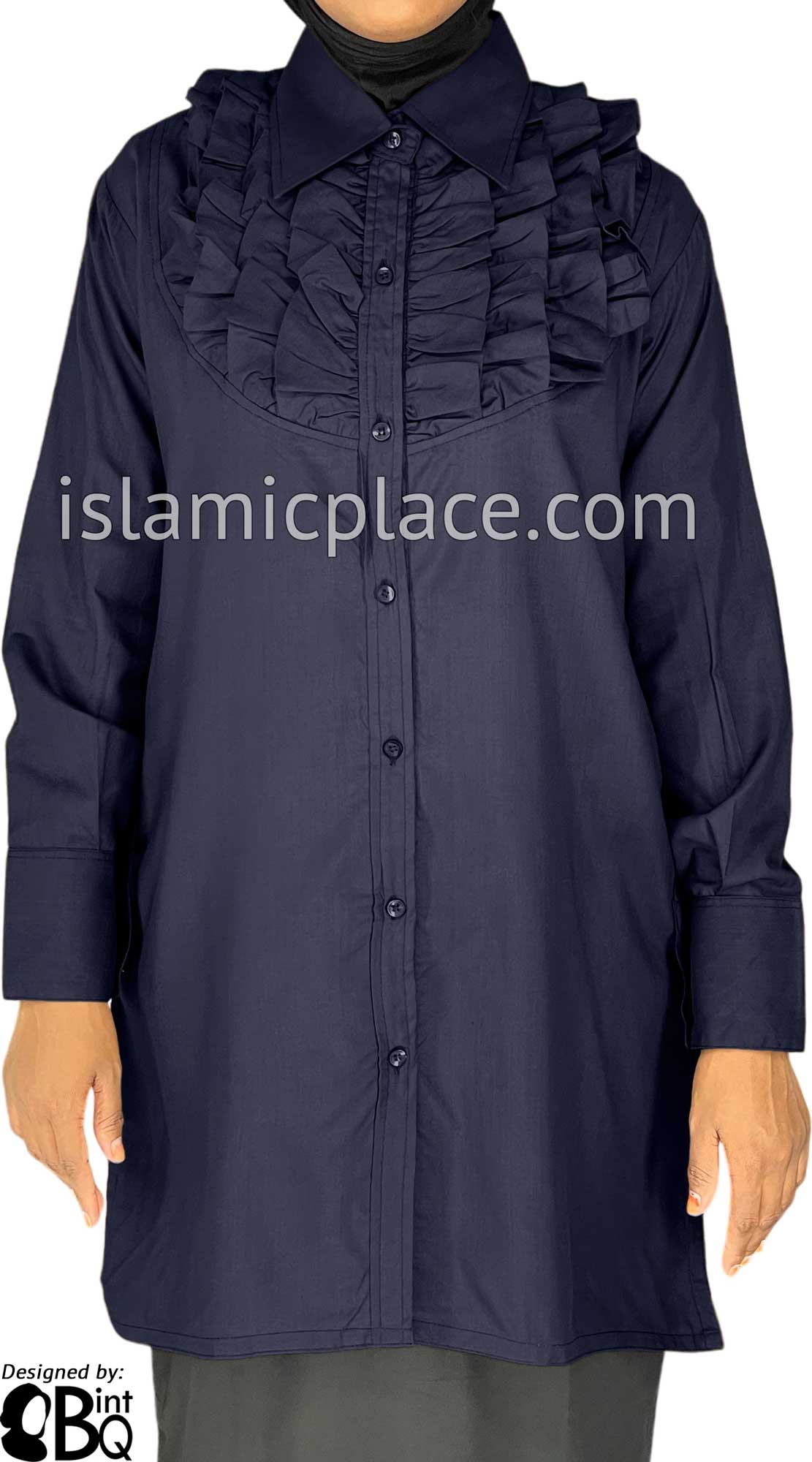 Navy Blue - Rafia Style Kameez Tunic Top by BintQ - BQ194B