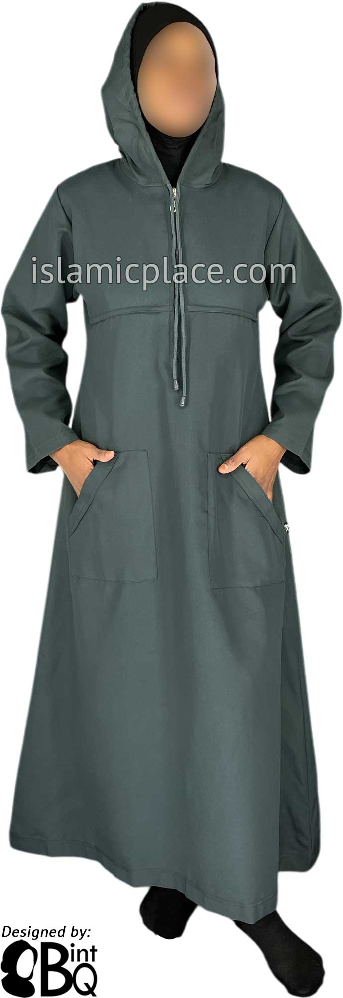 Graphite Gray - Sakina Sporty Hooded Abaya in Gabardine by BintQ - BQ193