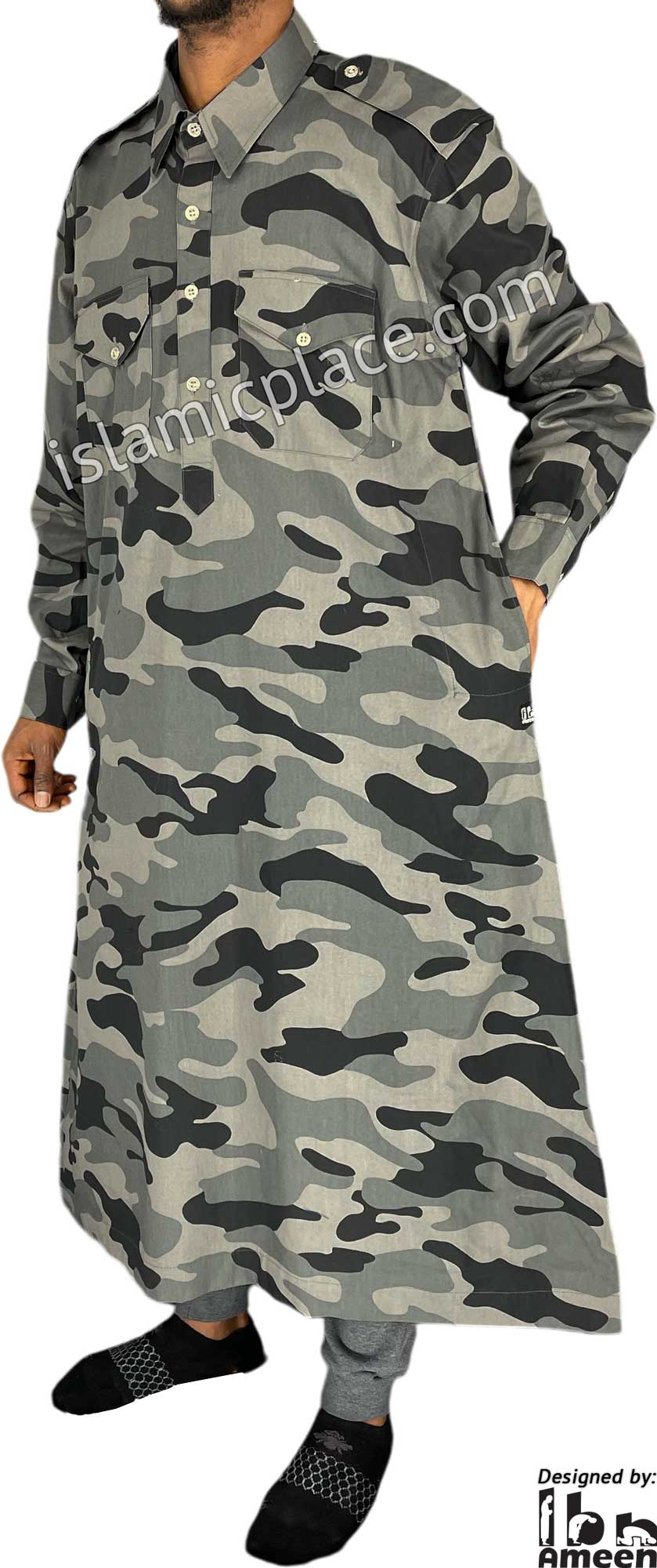 Gray Camouflage Army Fatigue - Daud Men Military Style Thob by Ibn Ameen - IA11