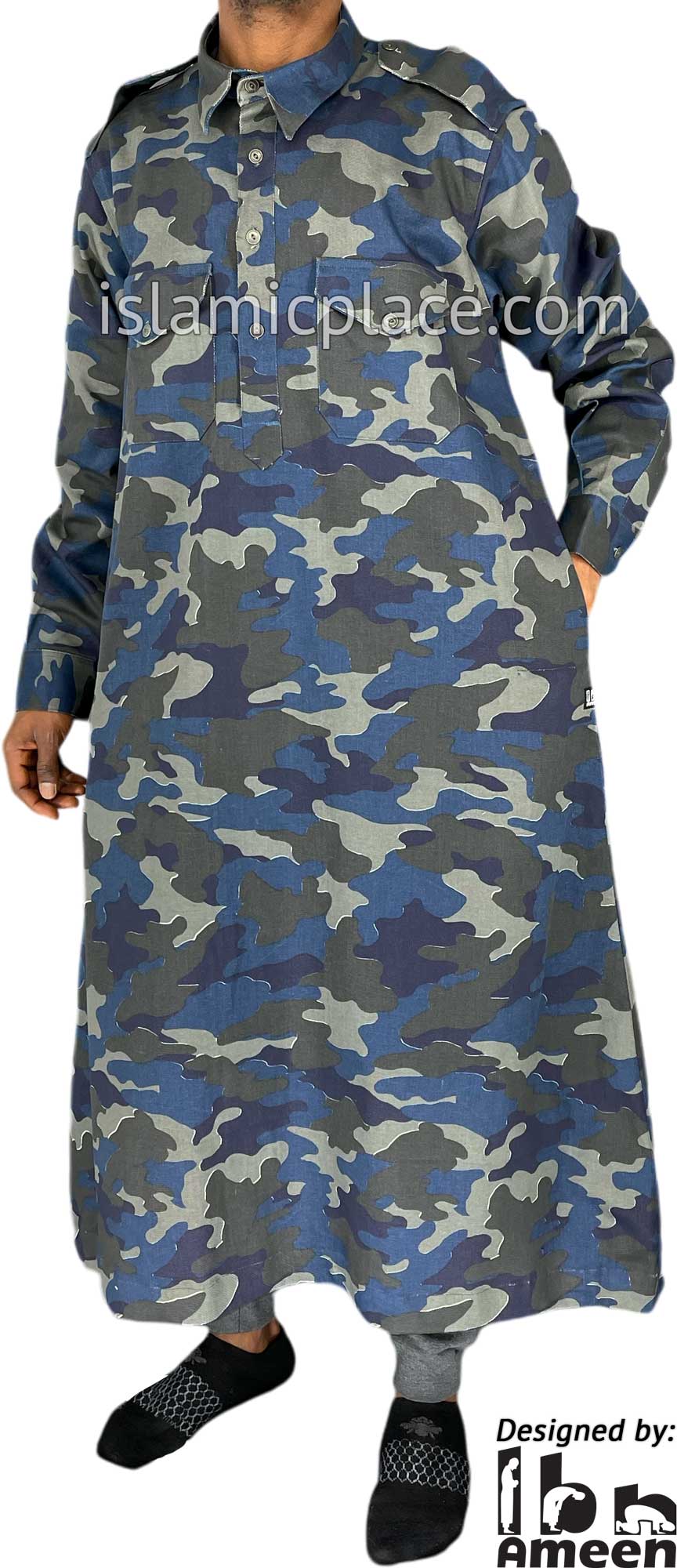 Blue and Gray Camouflage Army Fatigue - Daud Men Military Style Thob by Ibn Ameen - IA11