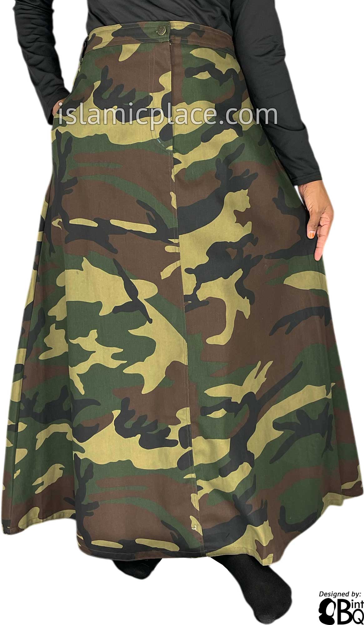 Black, Green and Brown Camouflage Army Fatigue - Jameela Style Desinger Skirt by BintQ - BQ139