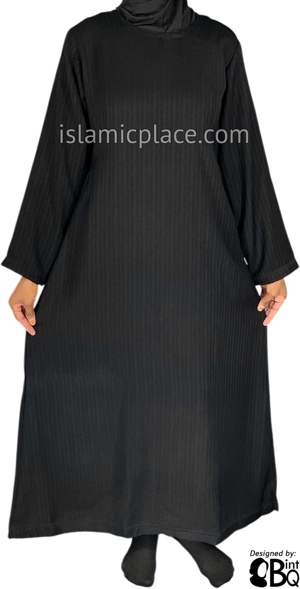 Black - Simply Elegant Abaya in Jacquard Waves Pattern Fabric