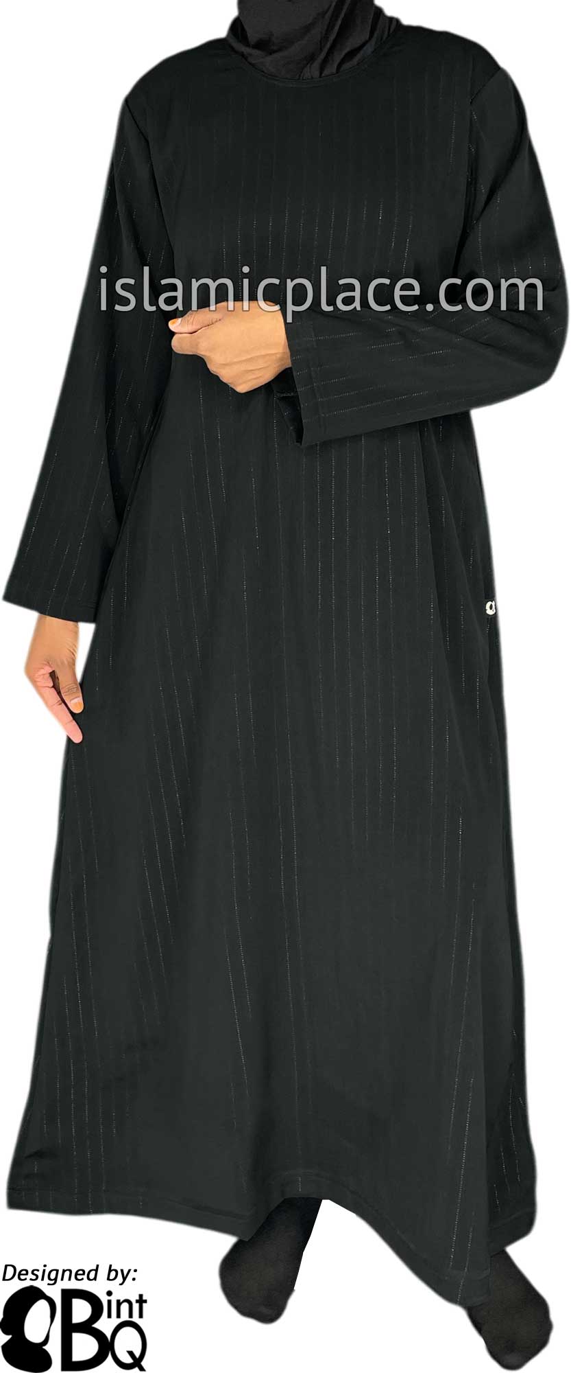 Black - Simply Elegant Abaya with Silver Pinstripe Fabric