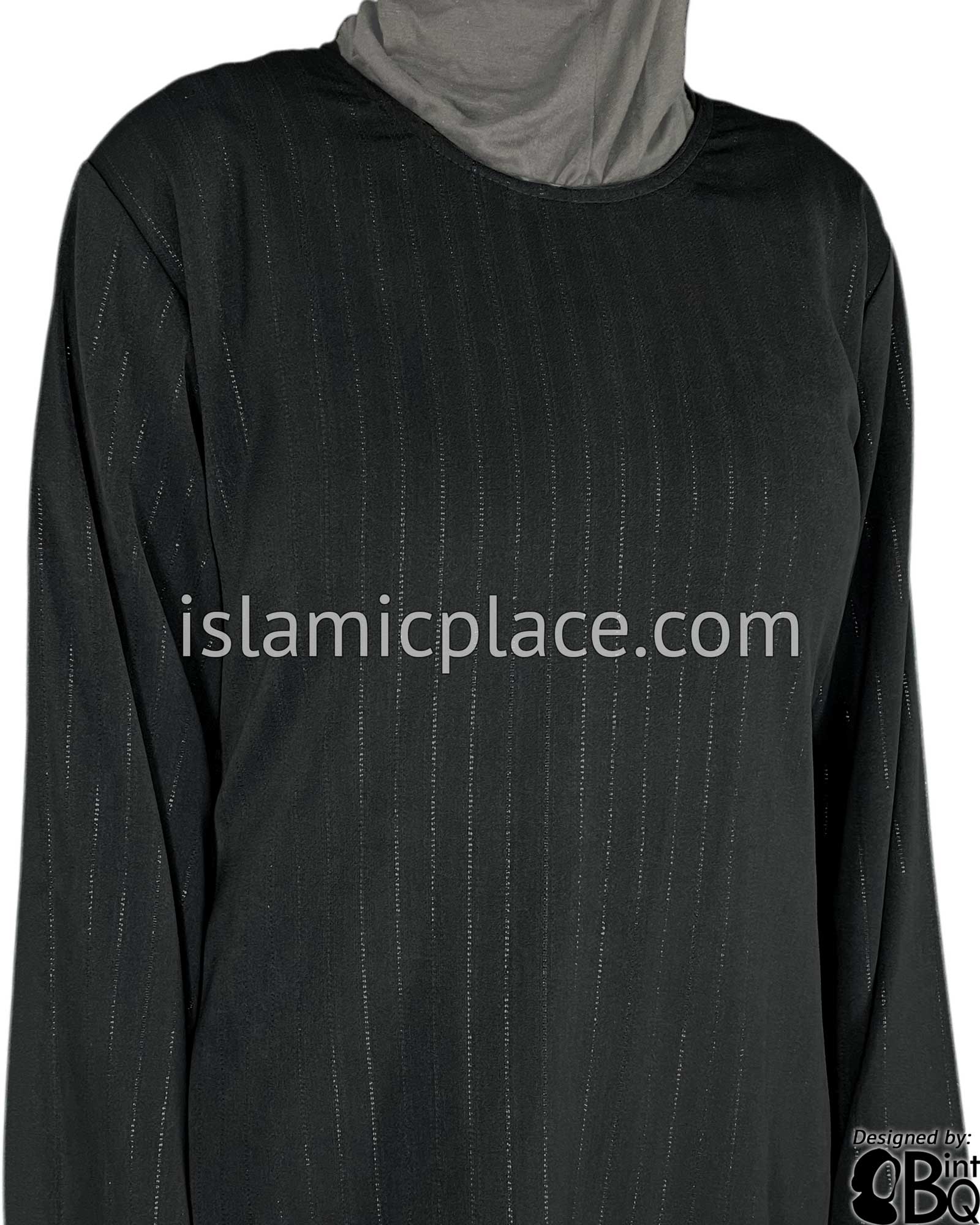 Black - Simply Elegant Abaya with Silver Pinstripe Fabric