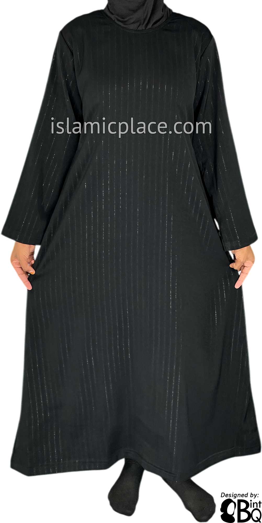 Black - Simply Elegant Abaya with Silver Pinstripe Fabric