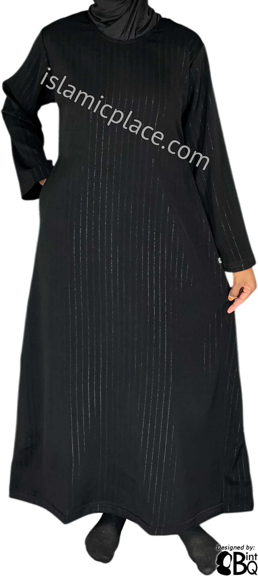 Black - Simply Elegant Abaya with Silver Pinstripe Fabric