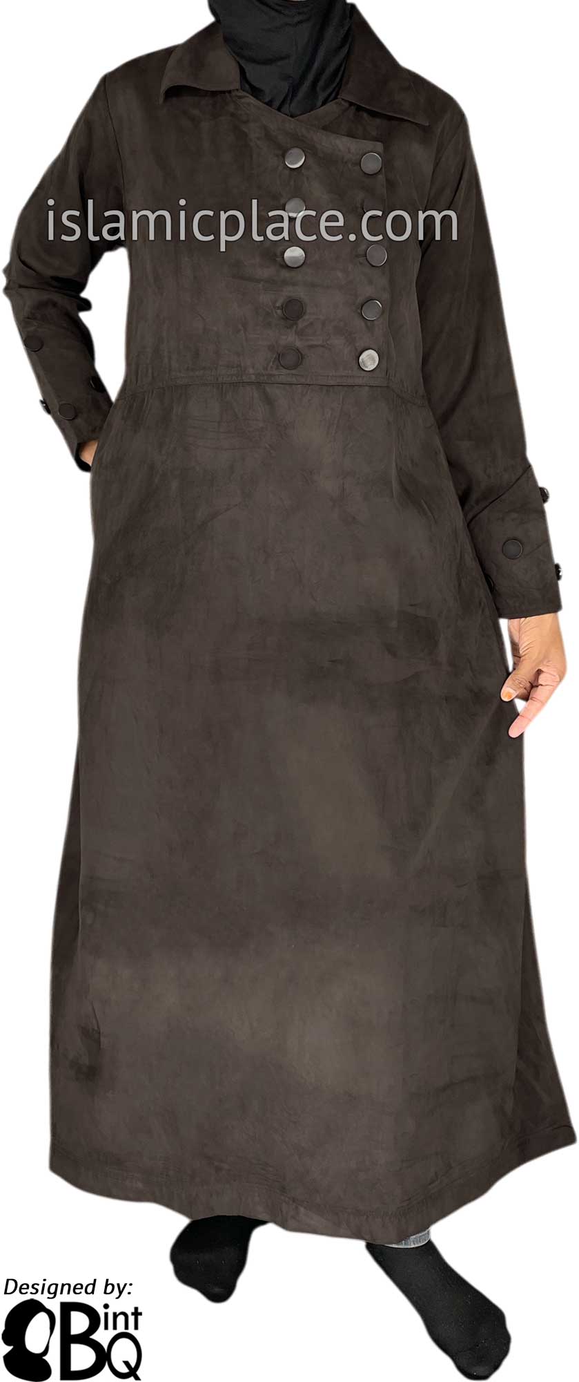 Brown - Nargis Style Abaya by BintQ in Luxurious Suede - BQ60