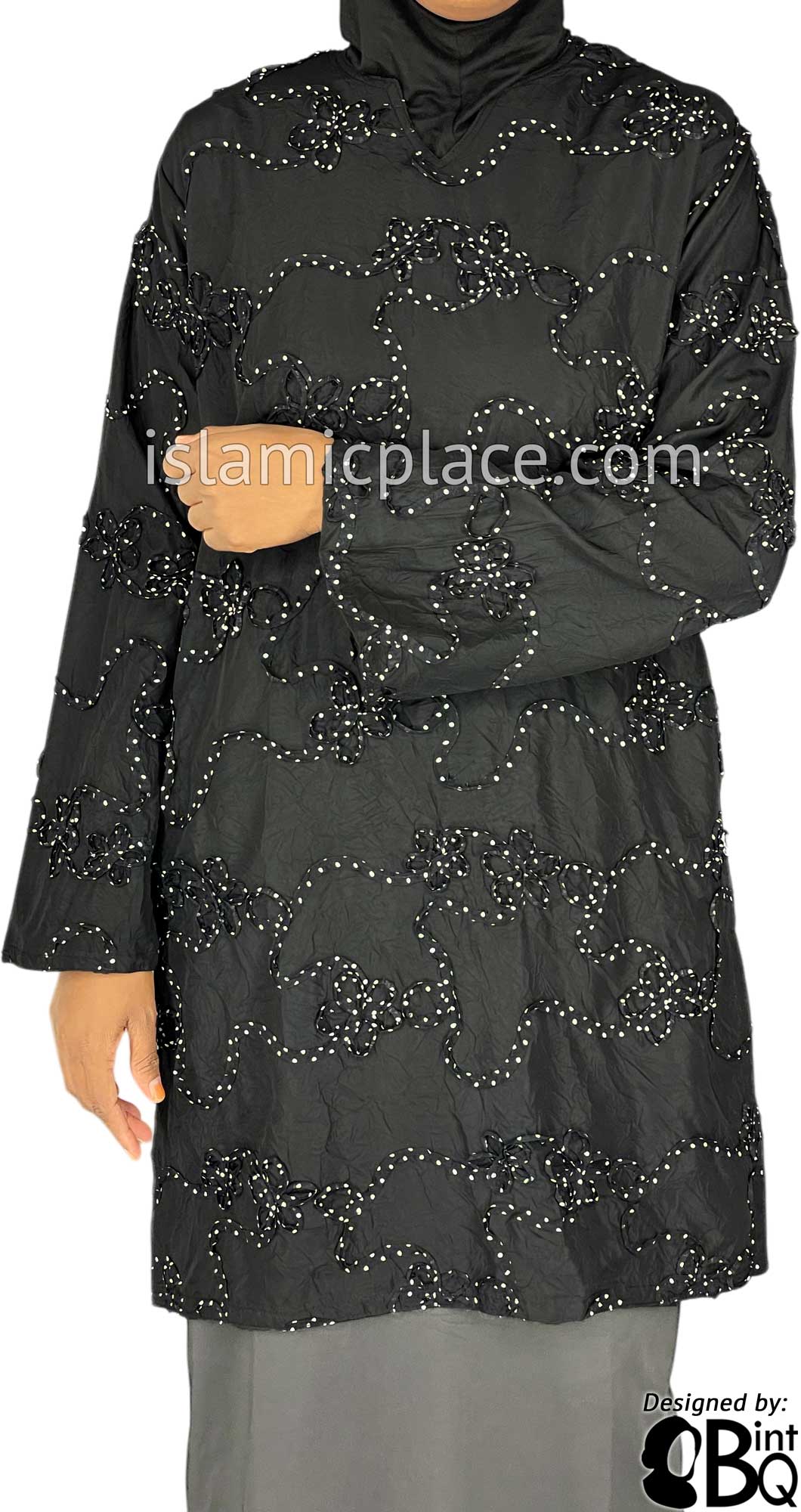 Black and White - Alia Style Kameez Tunic Top by BintQ with Polka Dot Ribbon - BQ120