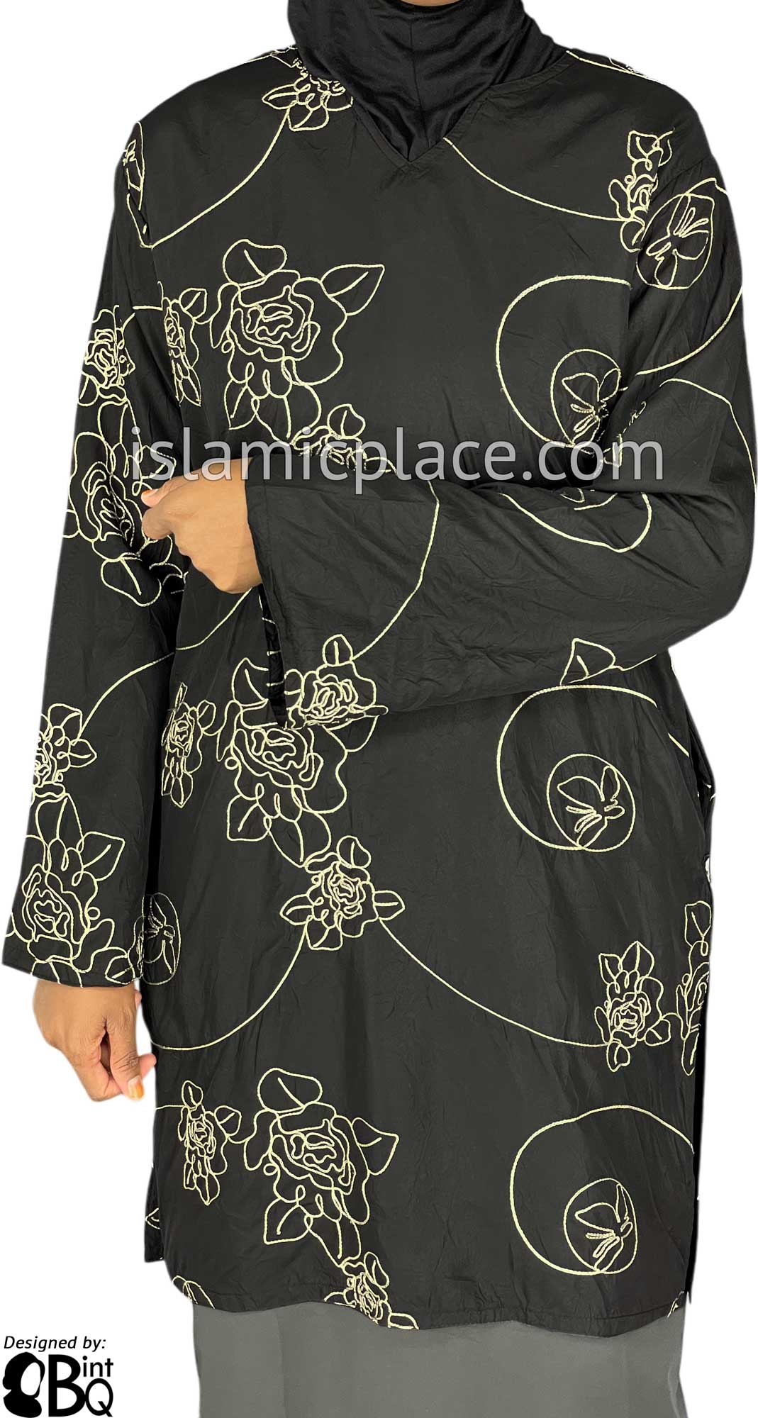 Black and Cream - Alia Style Kameez Tunic Top by BintQ with Chain Stitch Embroidery - BQ120