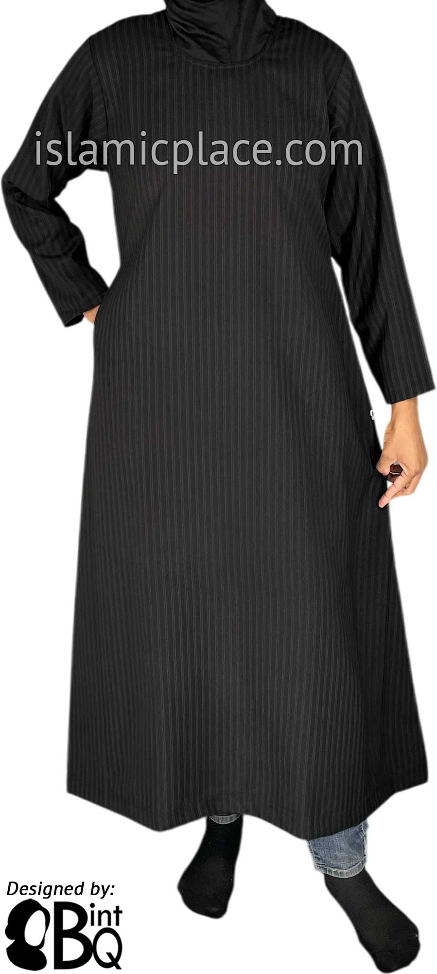 Black with Black Pinstipe - Nadia Style Girl's Abaya by BintQ