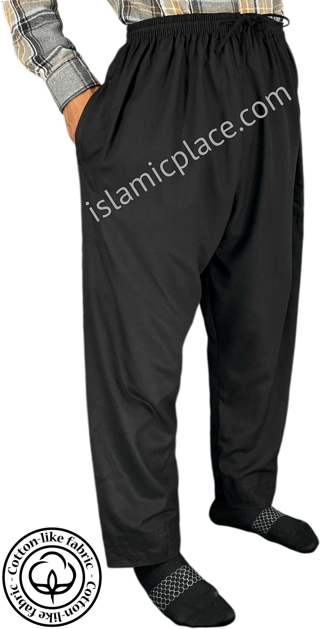 Black - Plain Men Pants in Comfy Cotton Like Texture