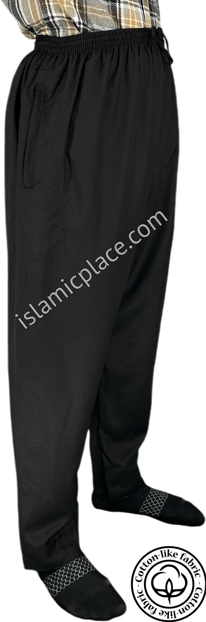 Black - Plain Men Pants in Comfy Cotton Like Texture