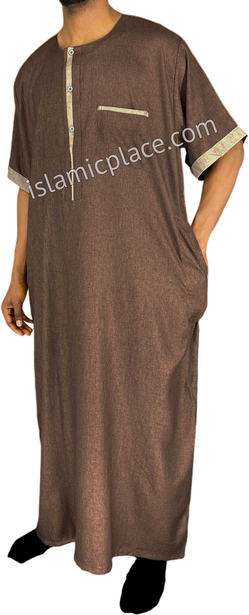 Brown - Ilyas Style Short Sleeve Thob