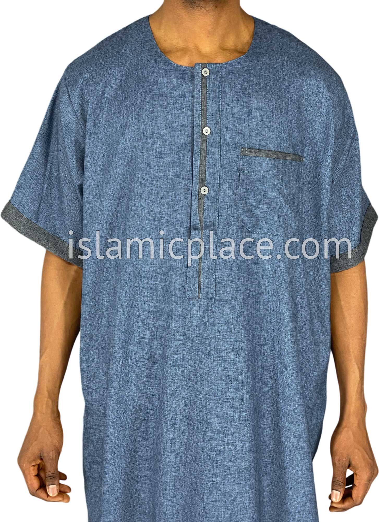 Denim Blue - Ilyas Style Short Sleeve Thob