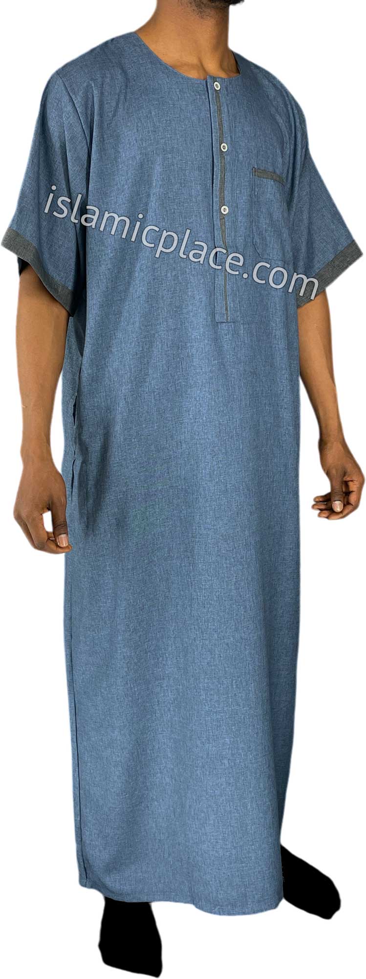 Denim Blue - Ilyas Style Short Sleeve Thob