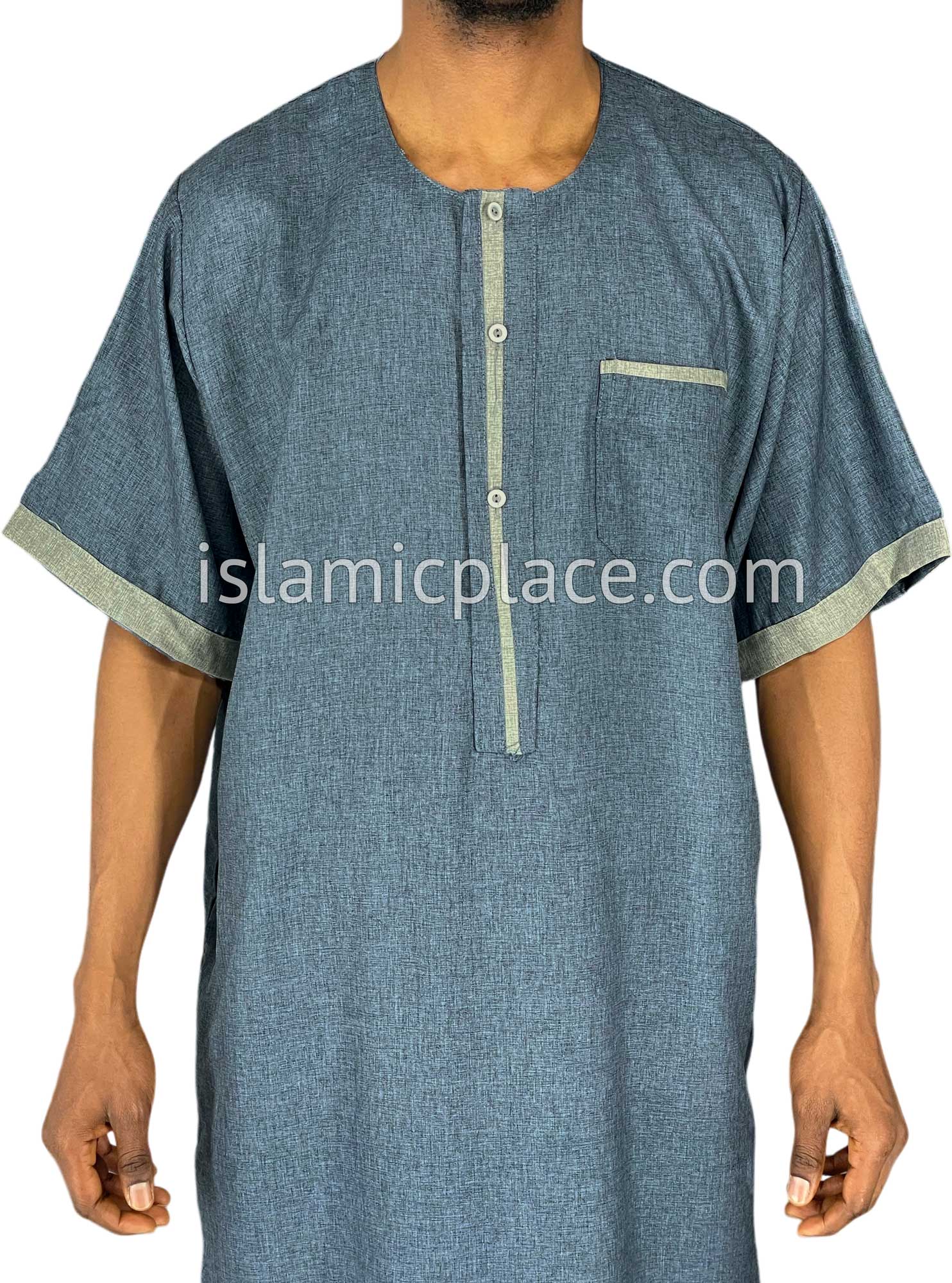 Steel Blue - Ilyas Style Short Sleeve Thob