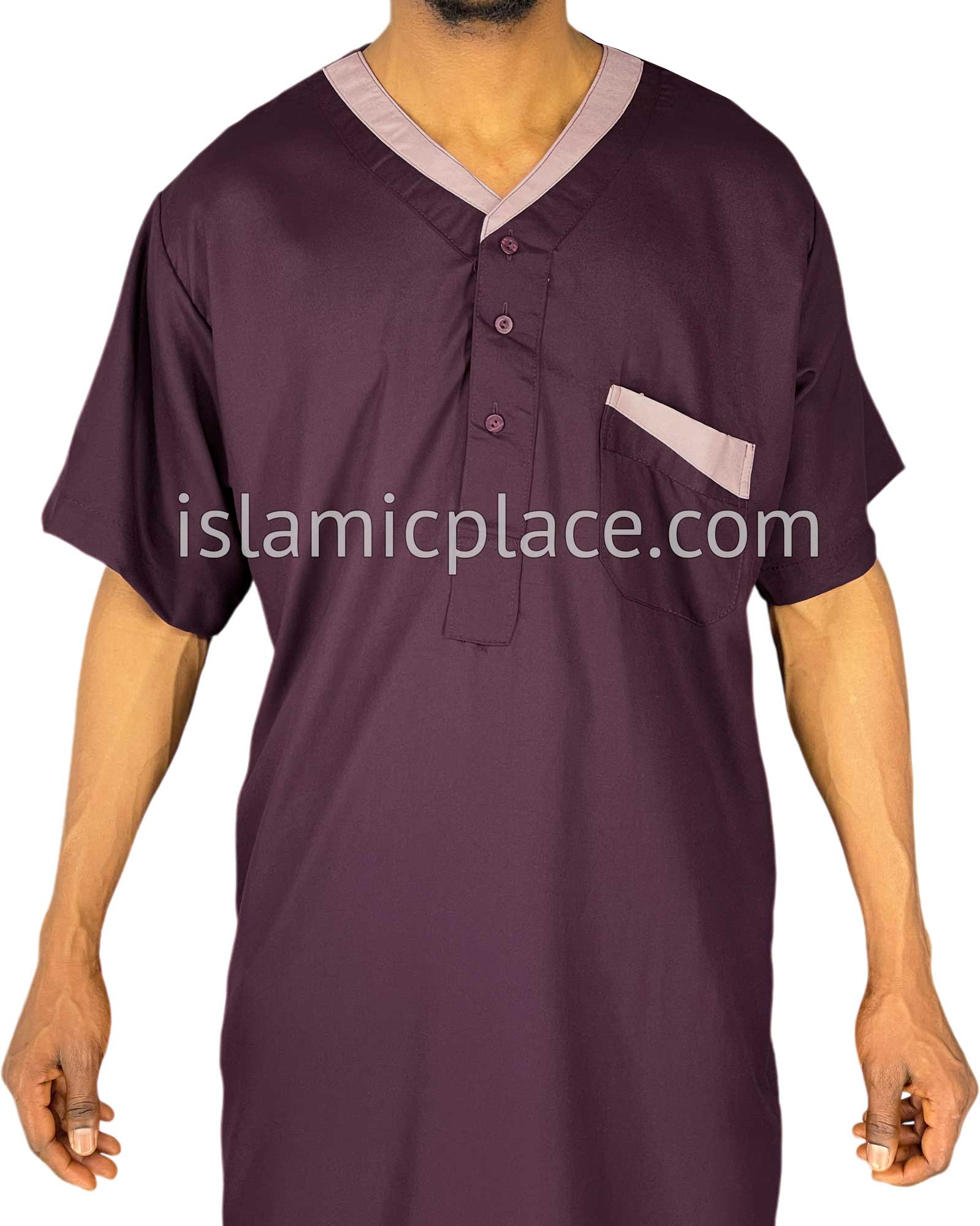 Plum - Jabir Style Short Sleeve Thob