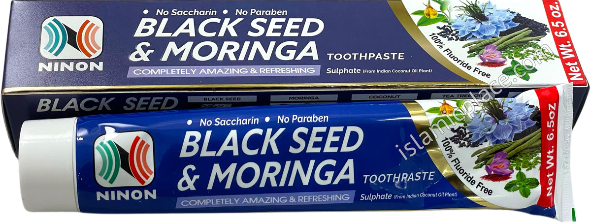 Black Seed &amp; Moringa Toothpaste - 10 in 1 (Black Seed, Moringa, Coconut, Tea Tree Oil, Saffron, Peppermint, Spearmint, Lavender, Aloe Vera, Turmeric) 6.5 oz - Ninon