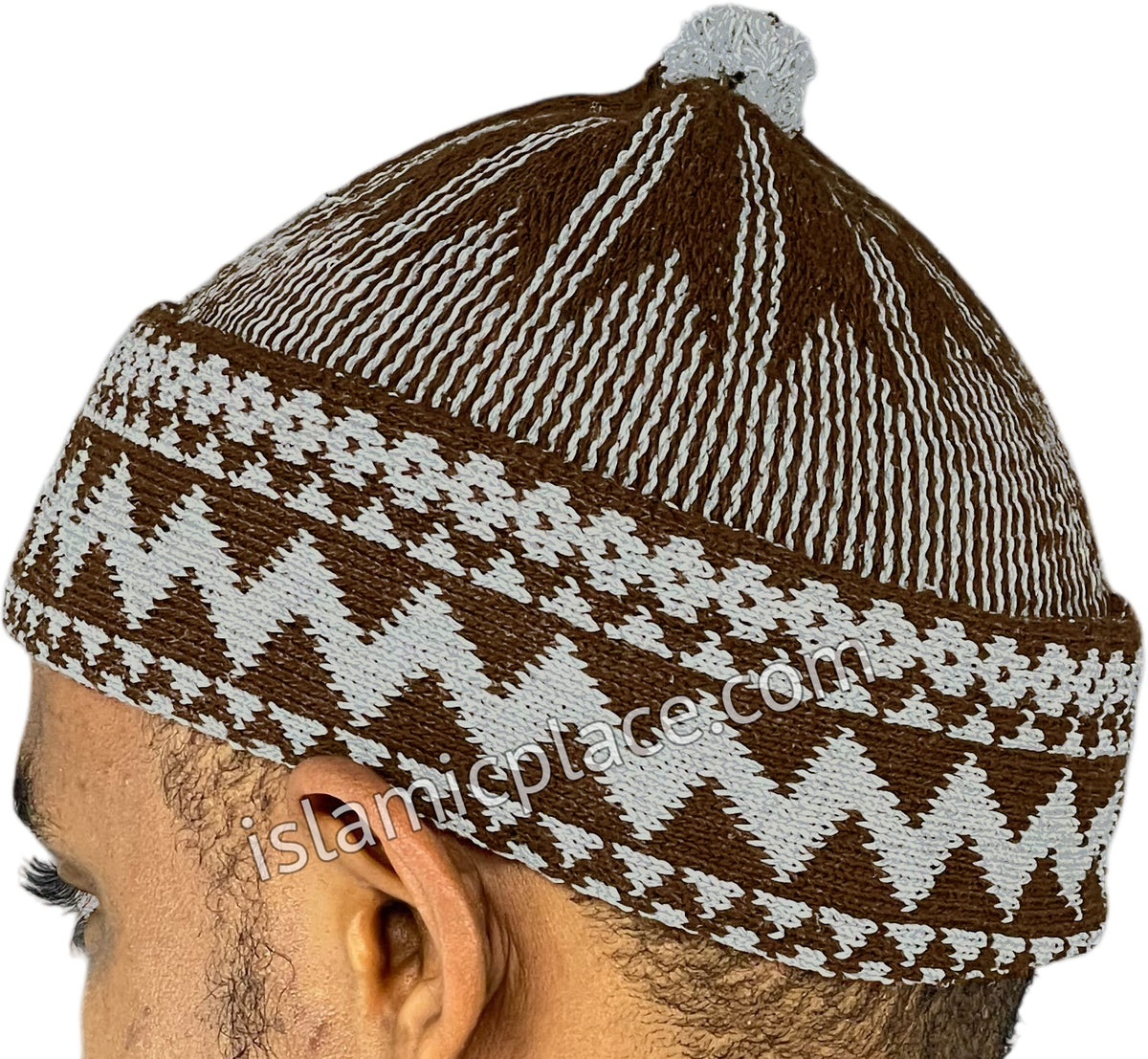 Brown &amp; Gray - Warm Knitted Talib Zigzag Style Kufi