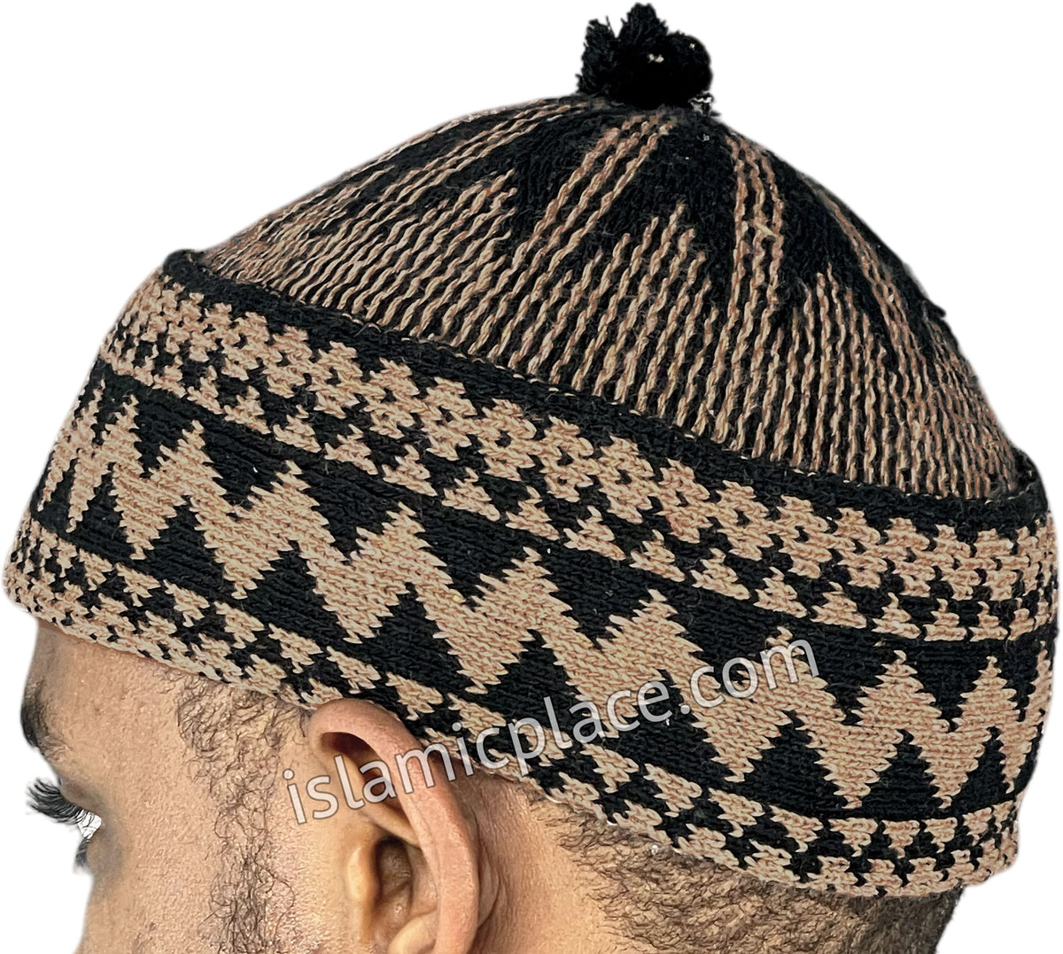 Black &amp; Brown - Warm Knitted Talib Zigzag Style Kufi