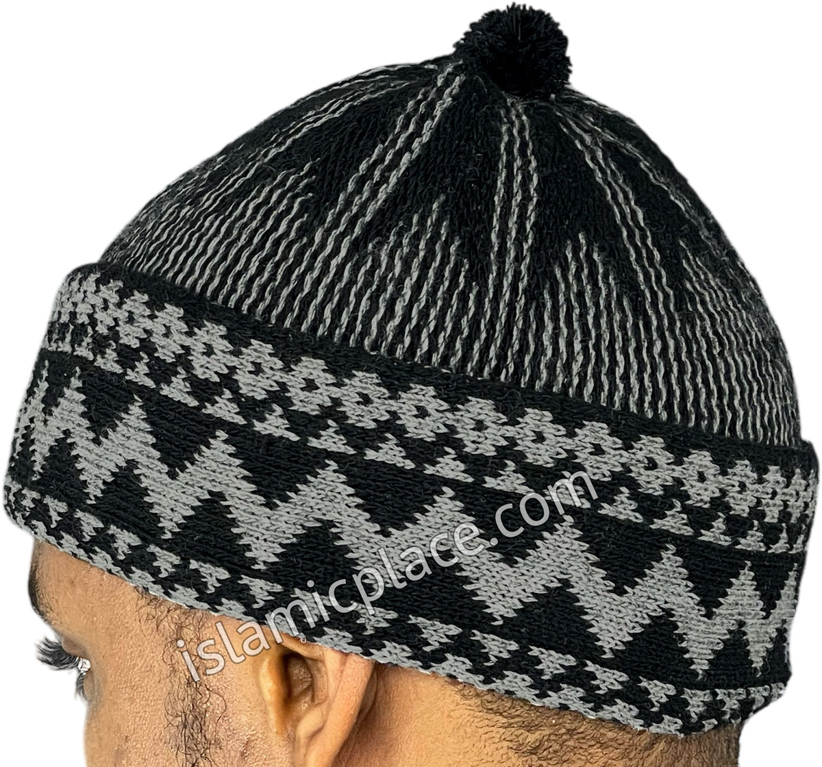 Black &amp; Gray - Warm Knitted Talib Zigzag Style Kufi