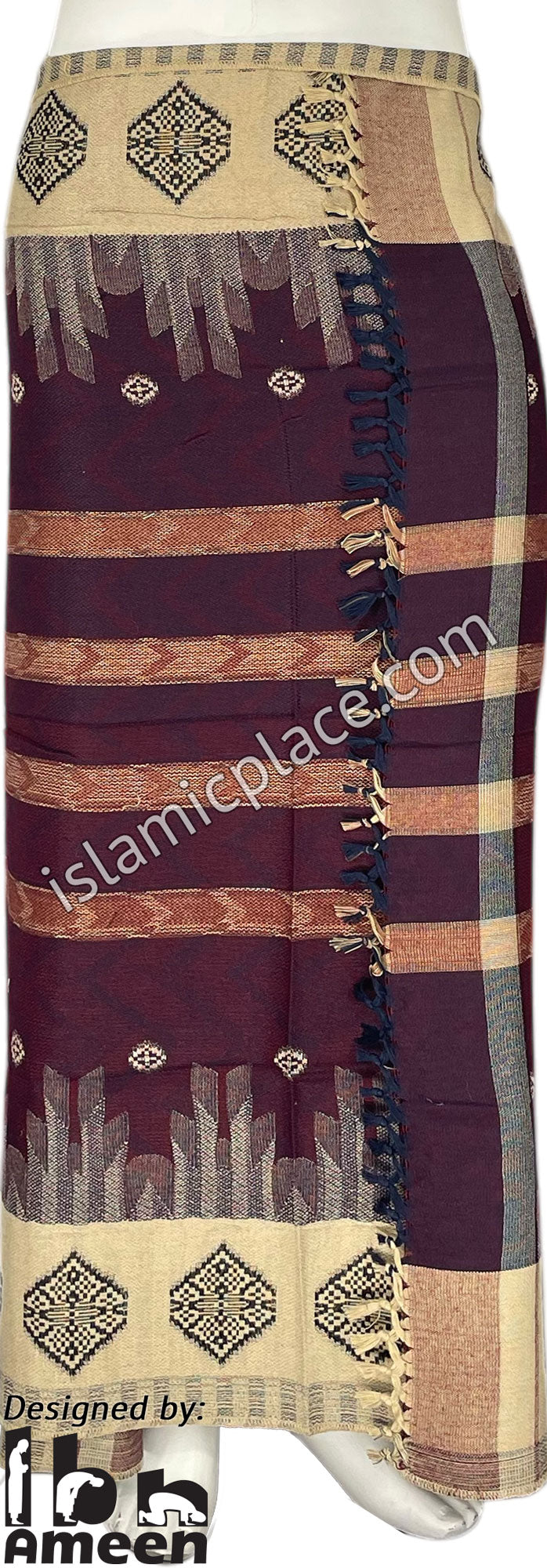 Khaki, Burgundy and Black - Akhtar Design Men Yemeni Lungi Izzar