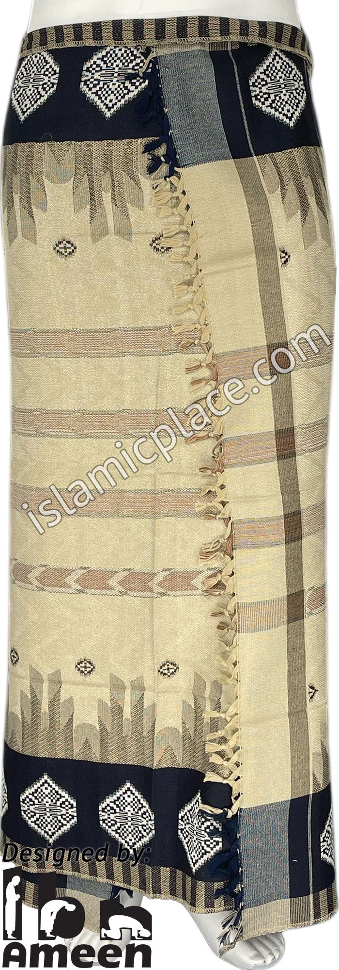 Khaki, Navy Blue and White - Akhtar Design Men Yemeni Lungi Izzar