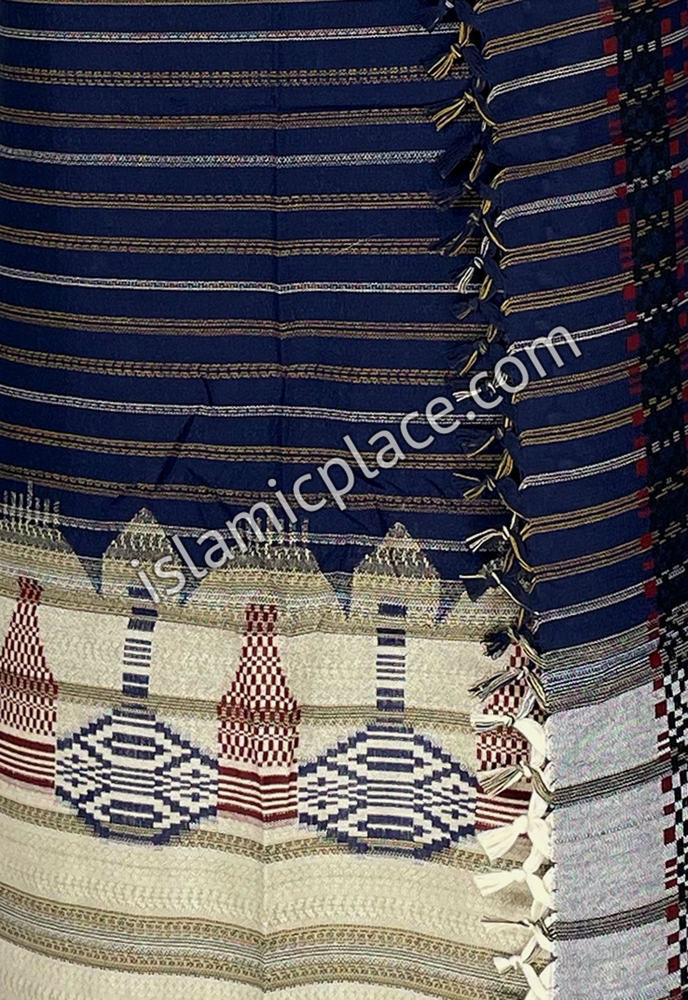 Oatmeal, Navy Blue and Burgundy - Ghani Design Men Yemeni Lungi Izzar