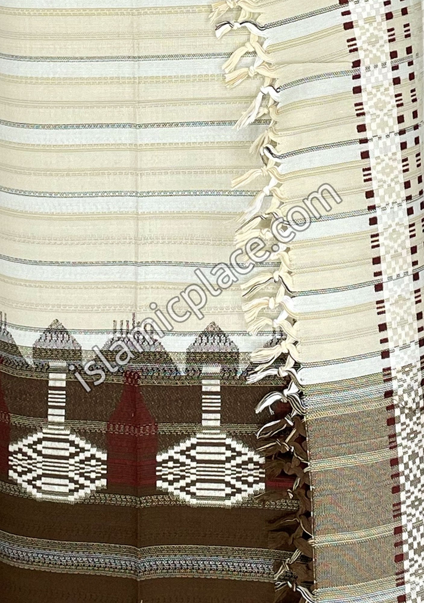 Off White and Brown - Ghani Design Men Yemeni Lungi Izzar