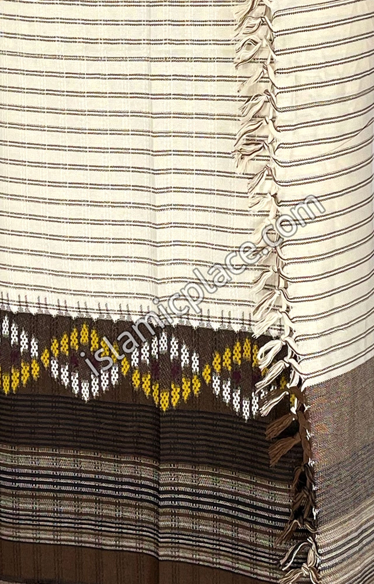 Off White, Brown and Gold - Haroon Design Men Yemeni Lungi Izzar