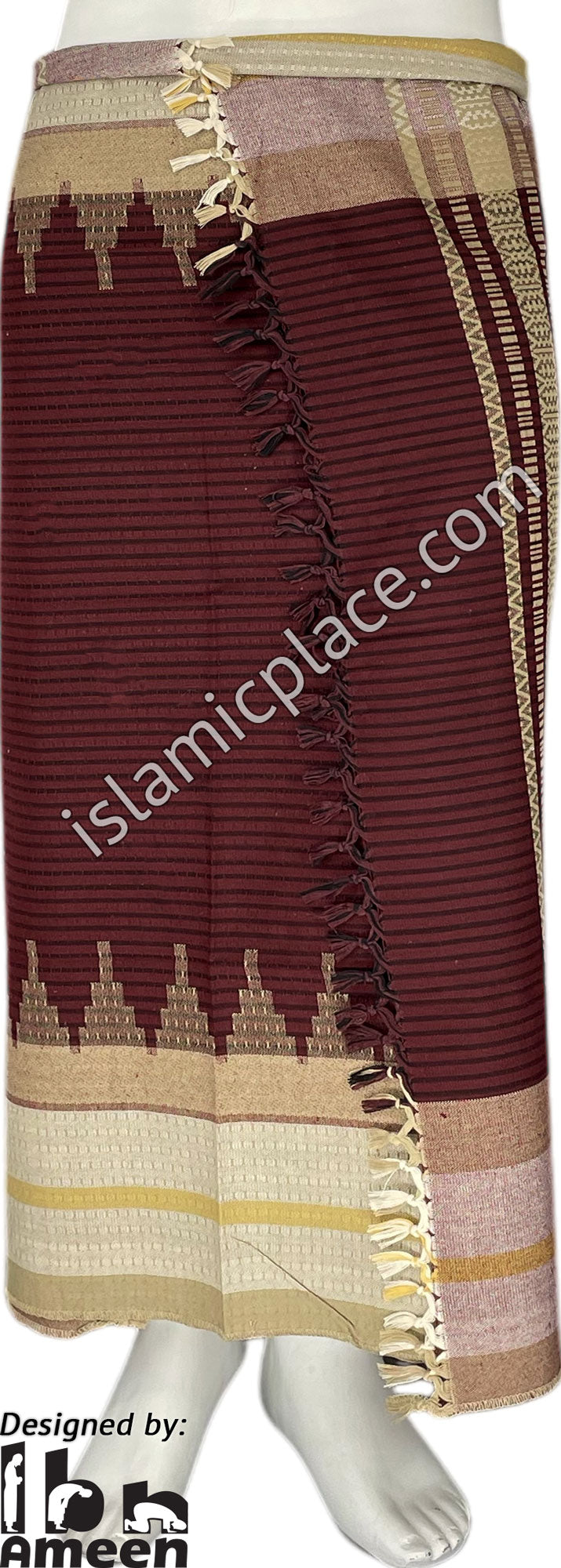 Khaki and Burgundy - Imran Design Men Yemeni Lungi Izzar