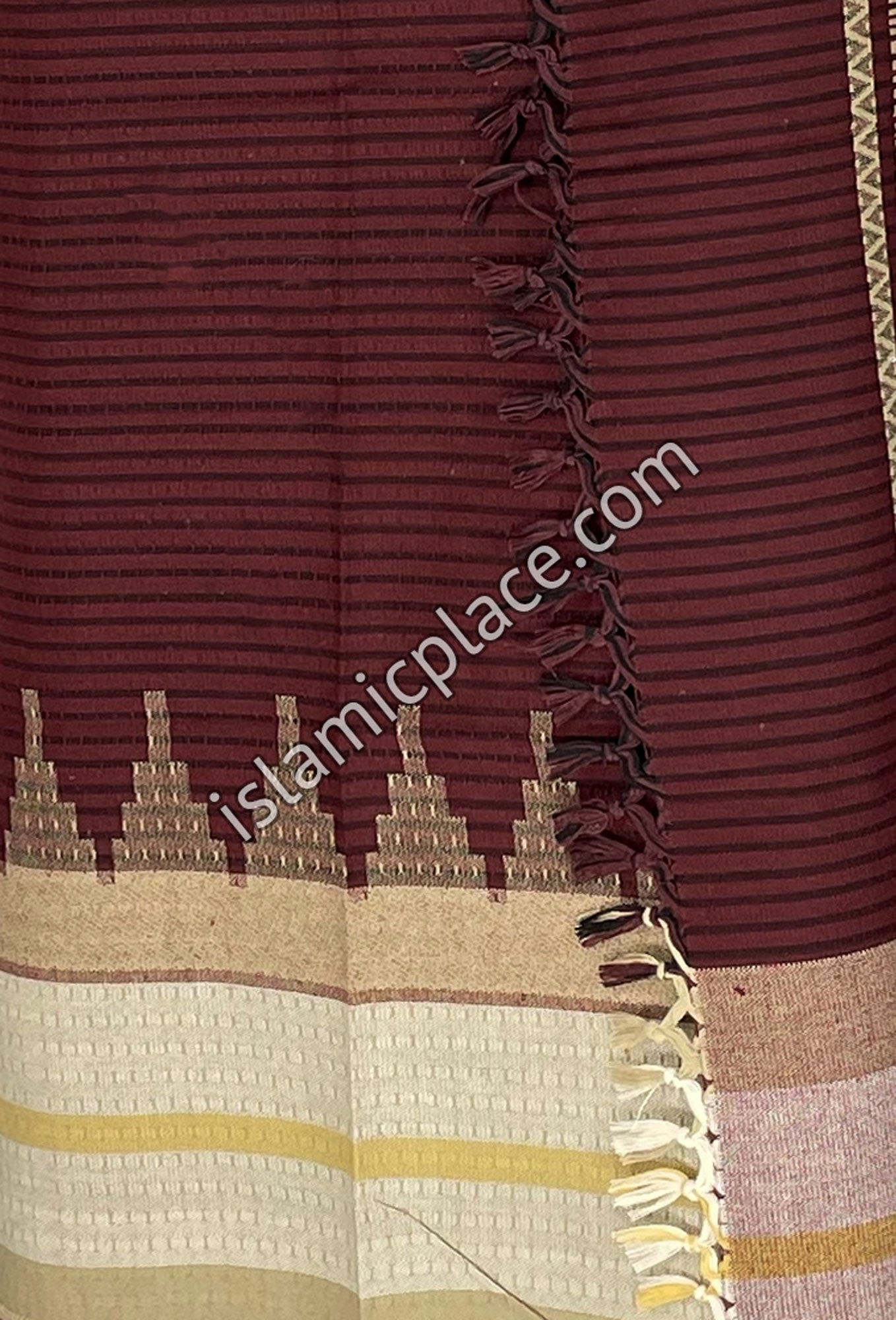 Khaki and Burgundy - Imran Design Men Yemeni Lungi Izzar