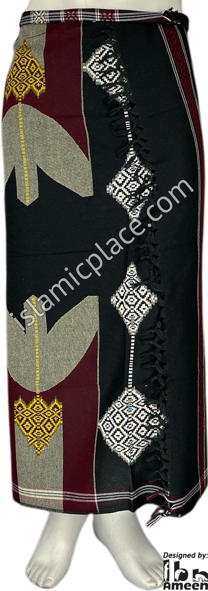 Black, Burgundy and Gold - Nawaz Design Men Yemeni Lungi Izzar