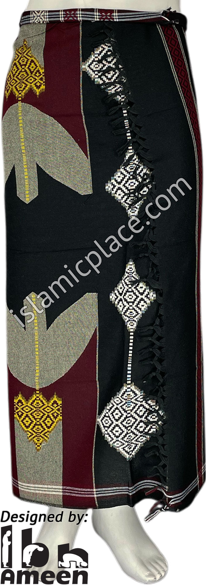 Black, Burgundy and Gold - Nawaz Design Men Yemeni Lungi Izzar