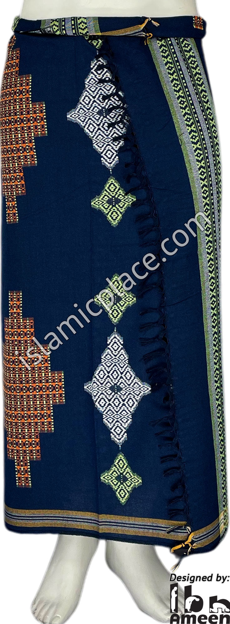 Navy Blue, Rust and White - Osman Design Men Yemeni Lungi Izzar