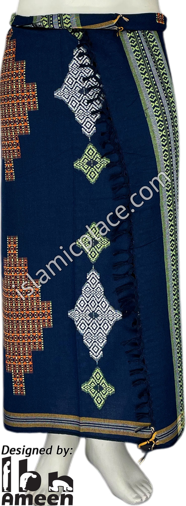 Navy Blue, Rust and White - Osman Design Men Yemeni Lungi Izzar