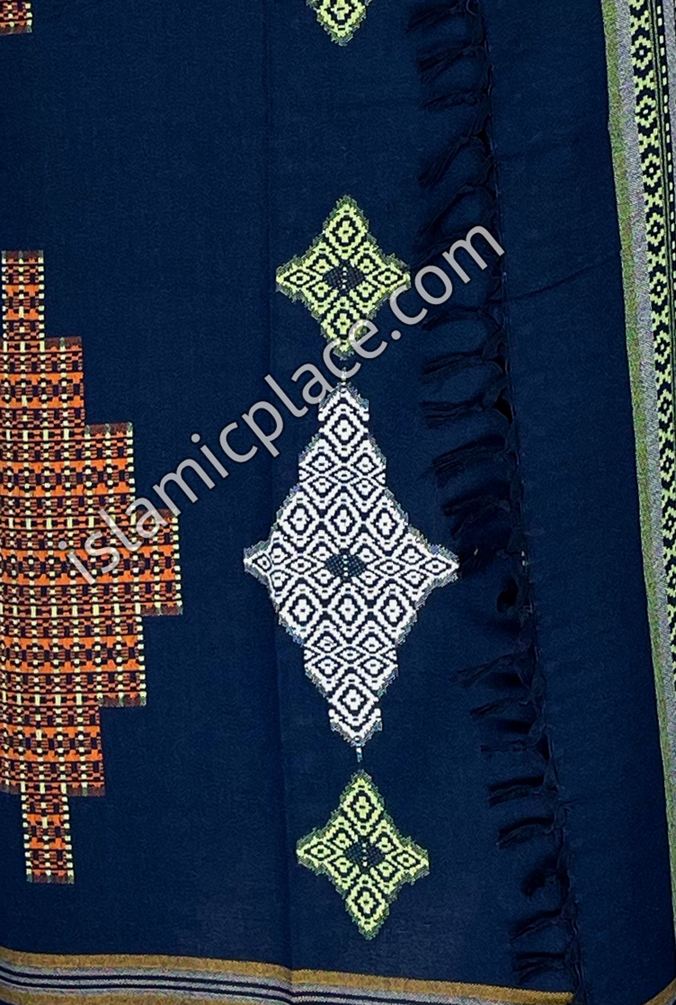 Navy Blue, Rust and White - Osman Design Men Yemeni Lungi Izzar