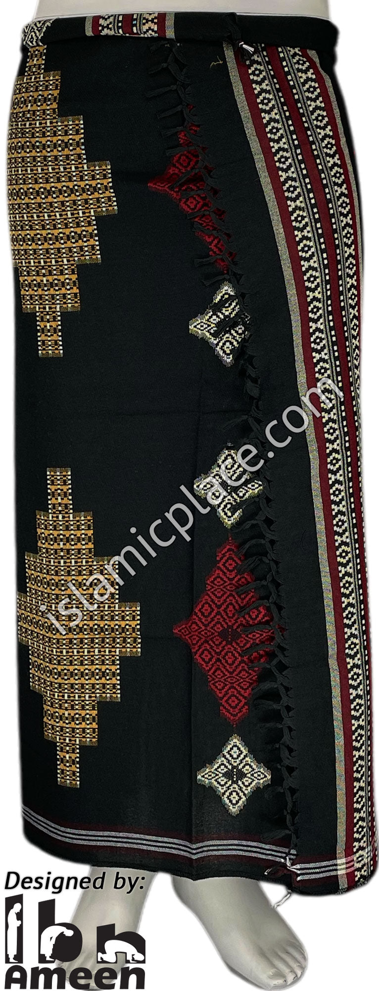 Black, Gold and Burgundy - Osman Design Men Yemeni Lungi Izzar