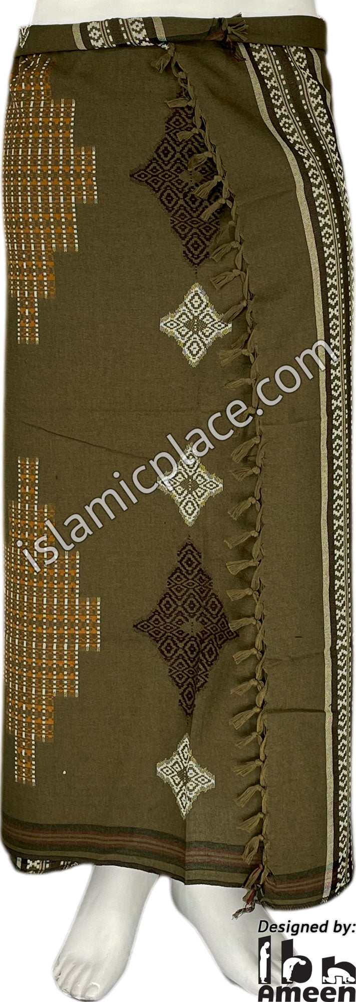 Olive Green, Rust and Brown - Osman Design Men Yemeni Lungi Izzar