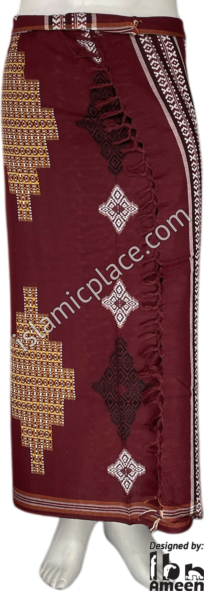 Burgundy, Gold and White - Osman Design Men Yemeni Lungi Izzar