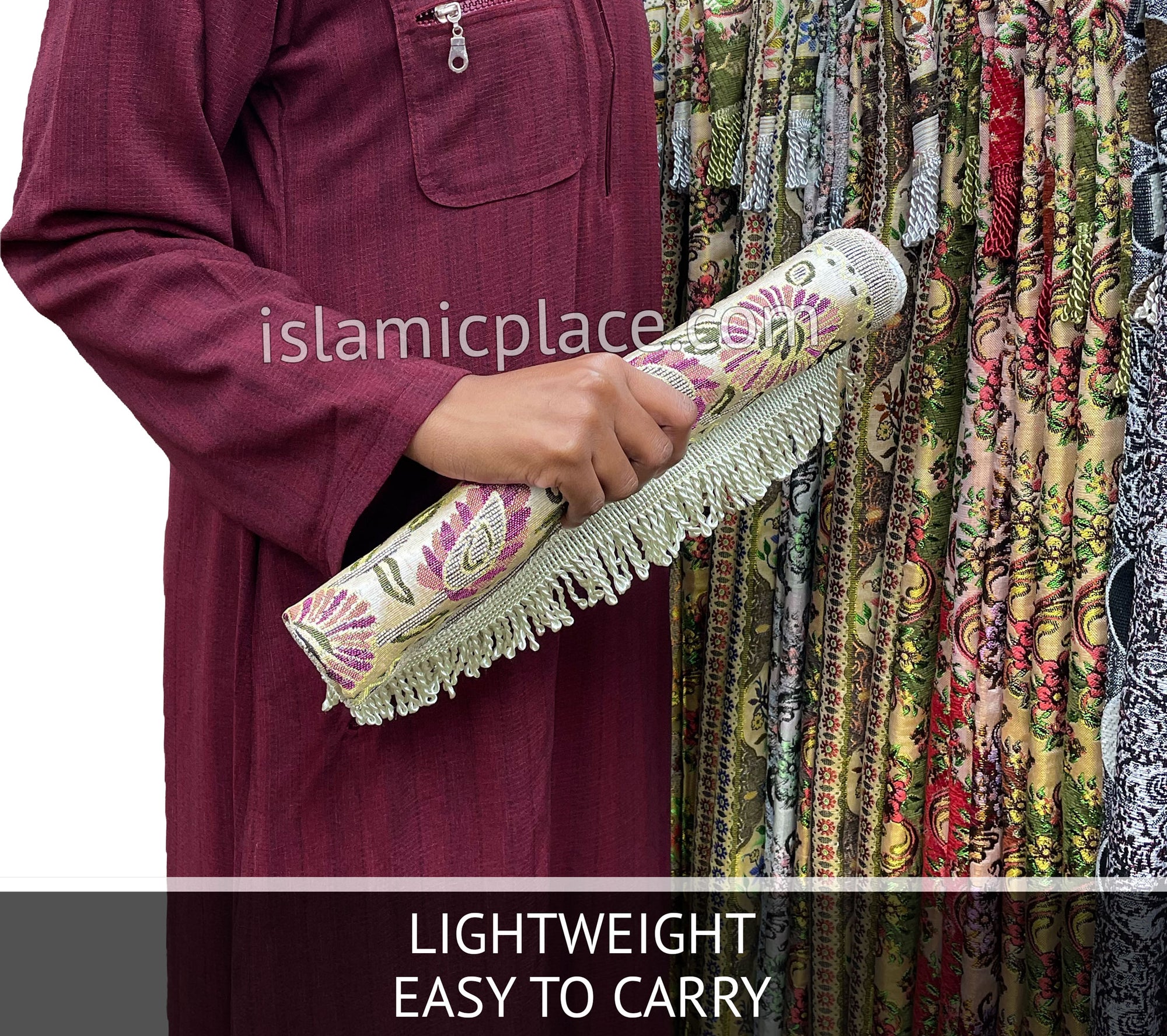 Burgundy - Lightweight Prayer Rug with Simple Design