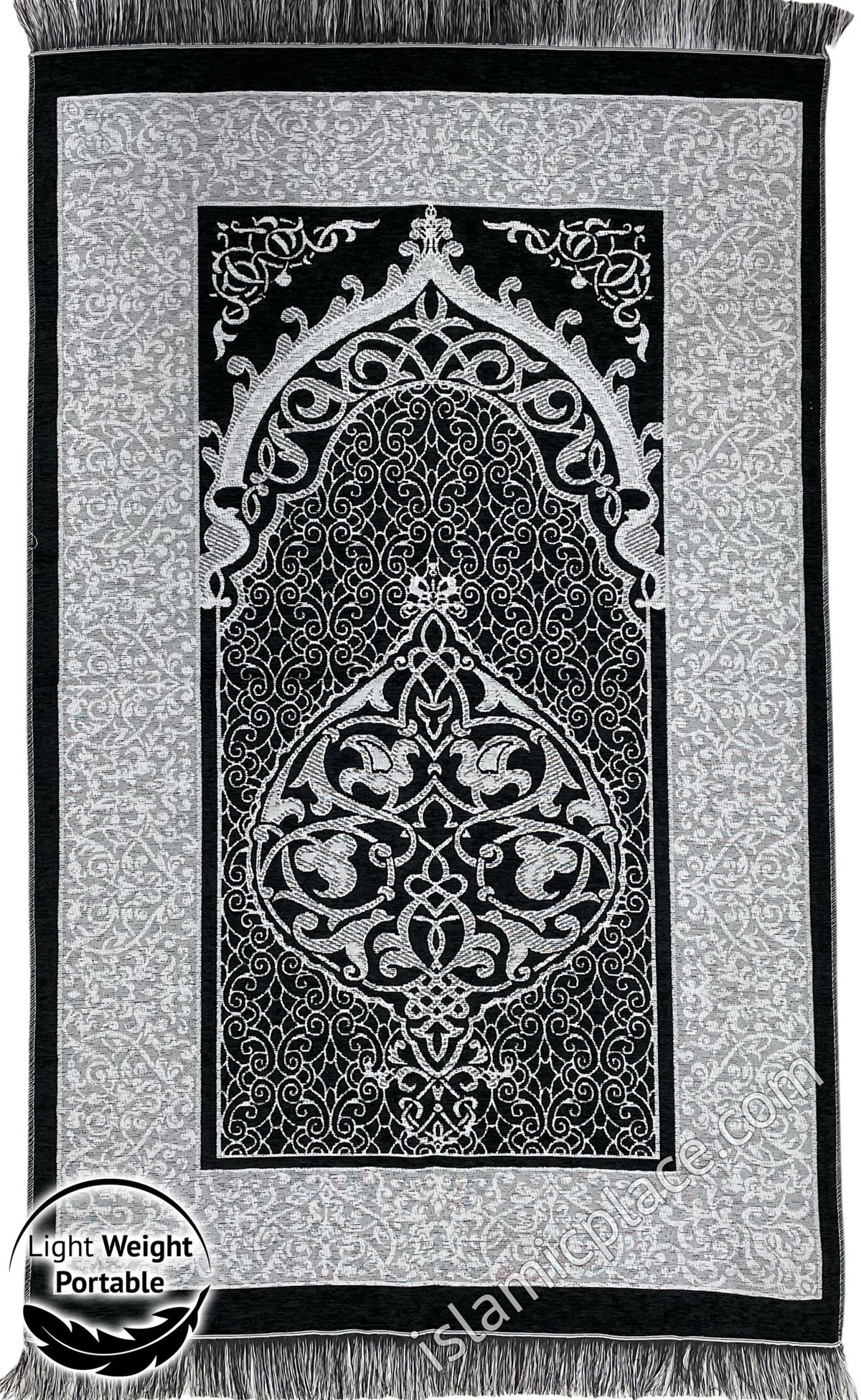 Black - Lightweight Prayer Rug with Ornate Design