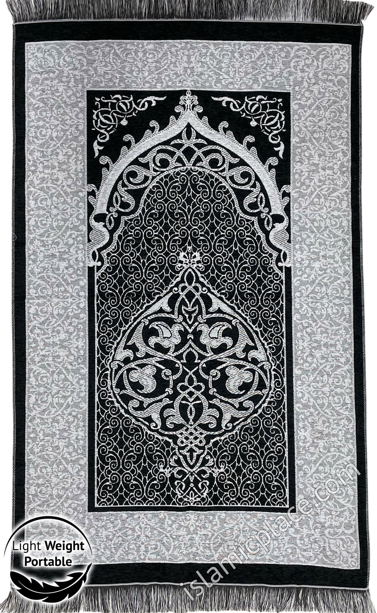 Black - Lightweight Prayer Rug with Ornate Design