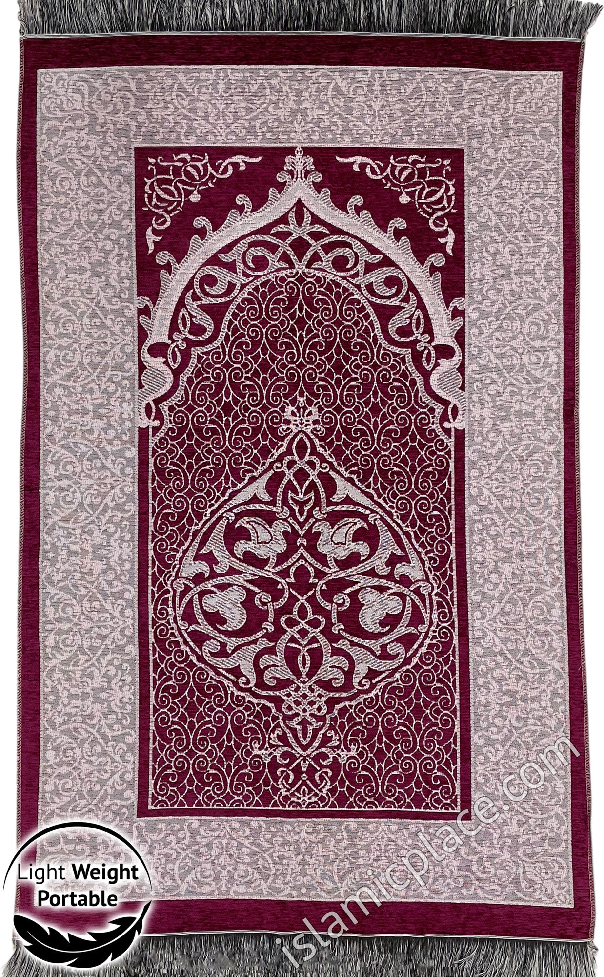 Burgundy - Lightweight Prayer Rug with Ornate Design