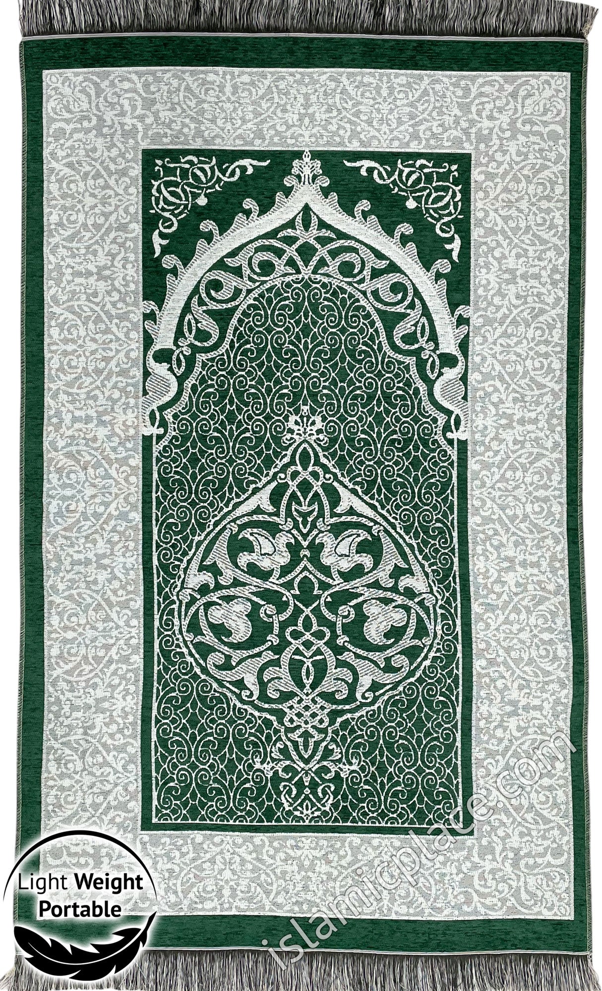 Green - Lightweight Prayer Rug with Ornate Design