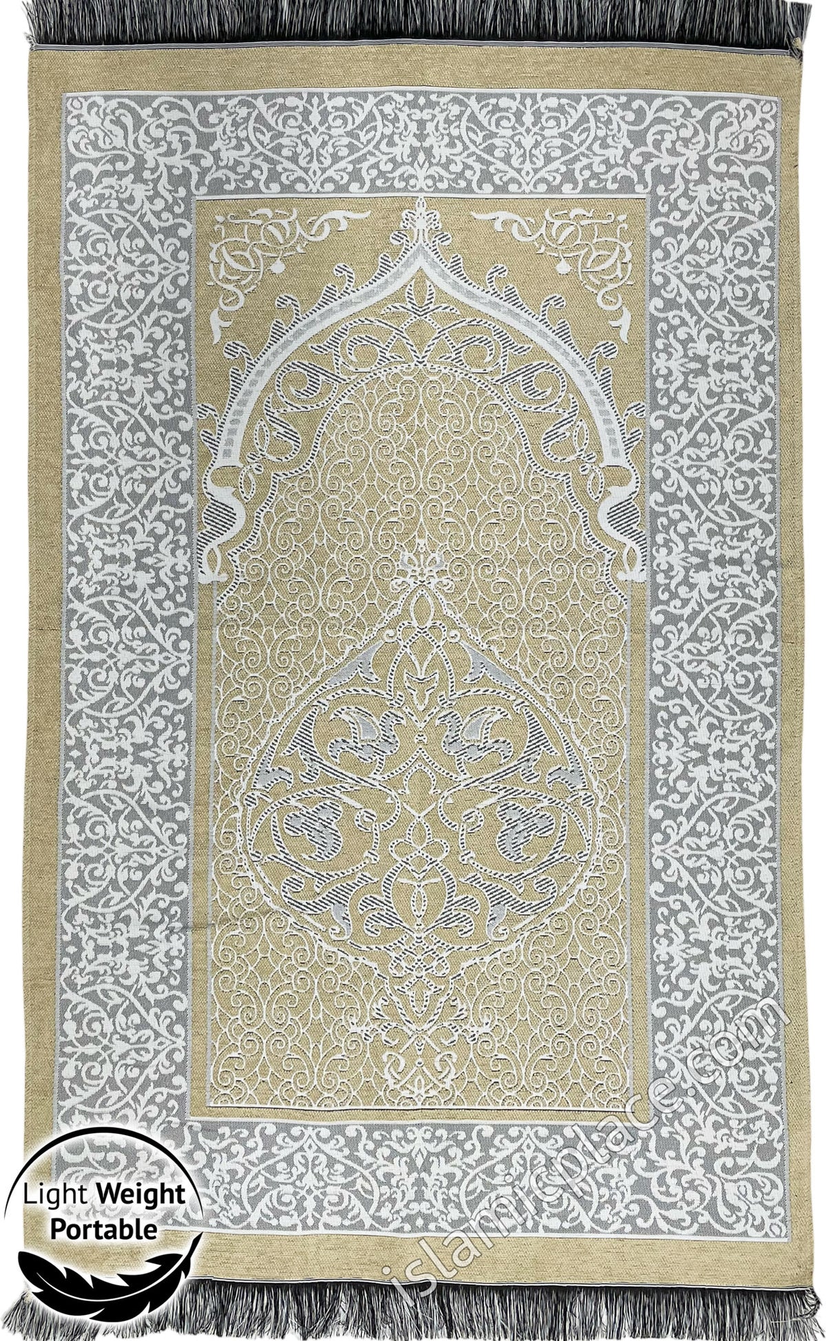 Khaki - Lightweight Prayer Rug with Ornate Design