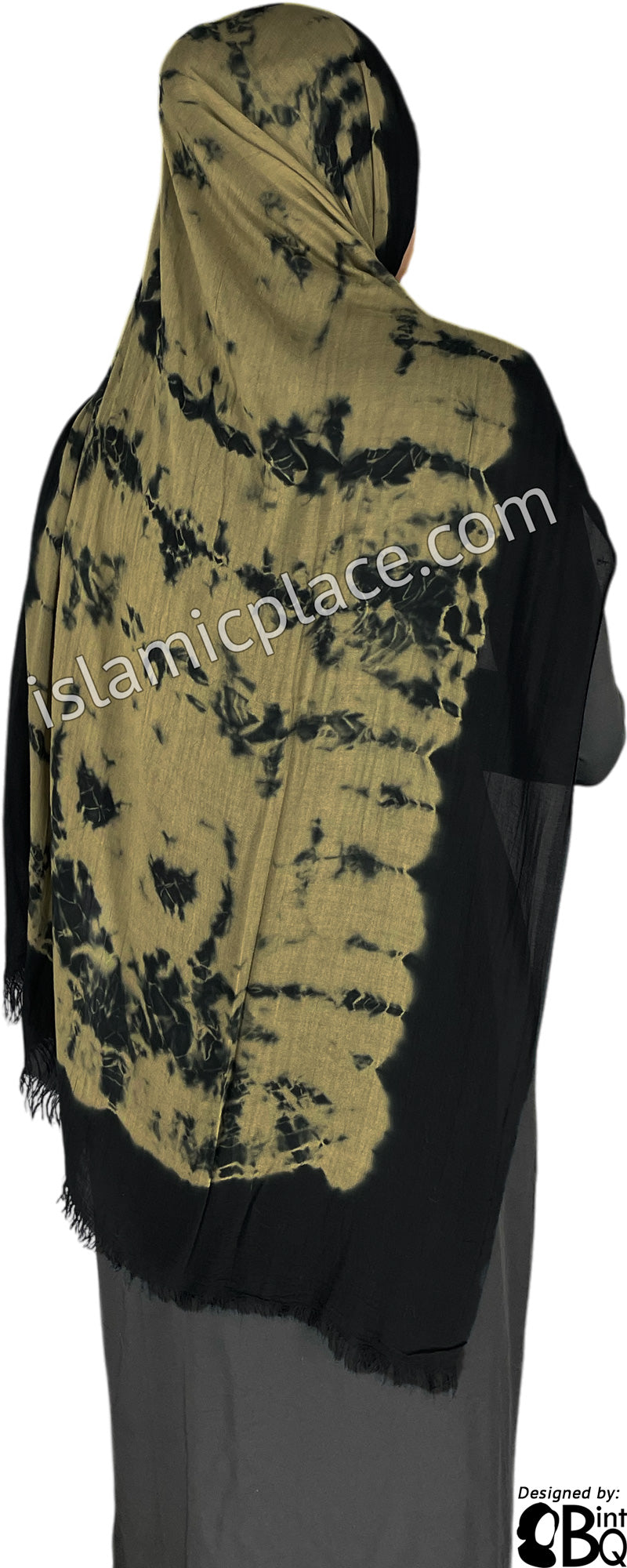 Taupe with Black Border - Afrocentric Ripple Tie Dye Pattern Modal Printed Shayla Long Rectangle  Hijab 30"x72"