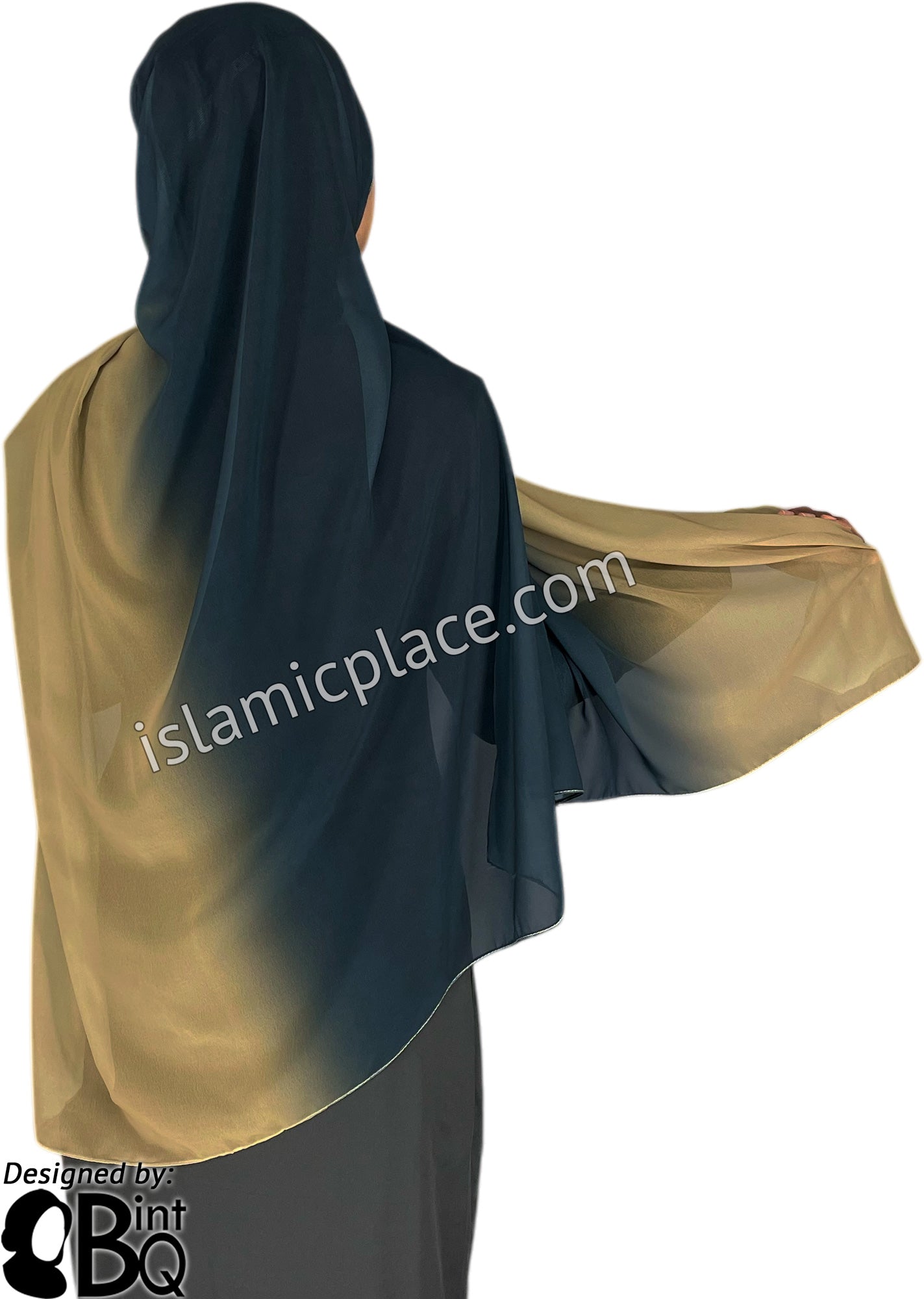 Navy Blue and Mustard Yellow - G2 Ombre Dye Georgette Shayla Long Rectangle Hijab 28"x70"