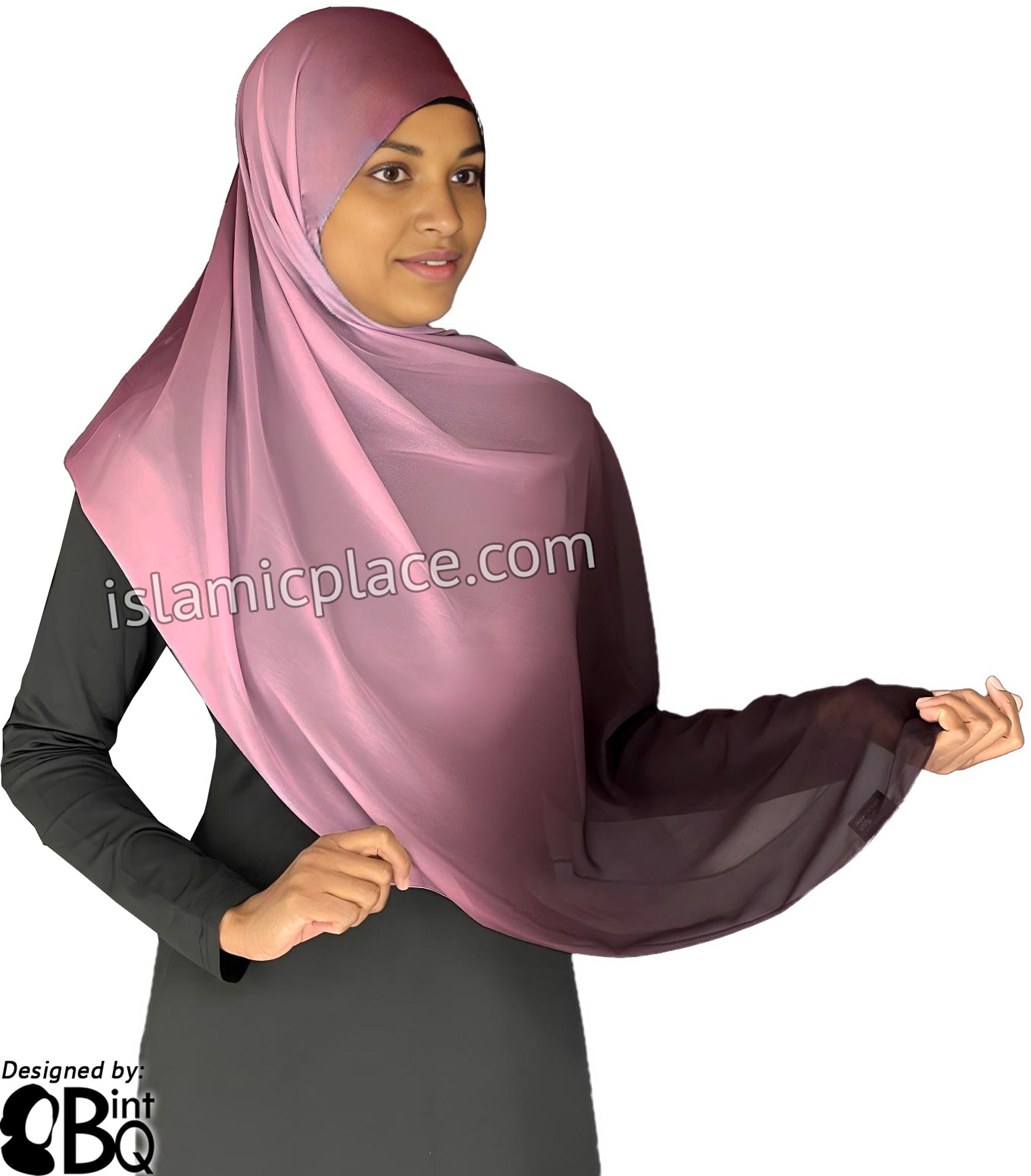 Shades of Plum and Cream - G4 Ombre Dye Georgette Shayla Long Rectangle Hijab 28"x70"