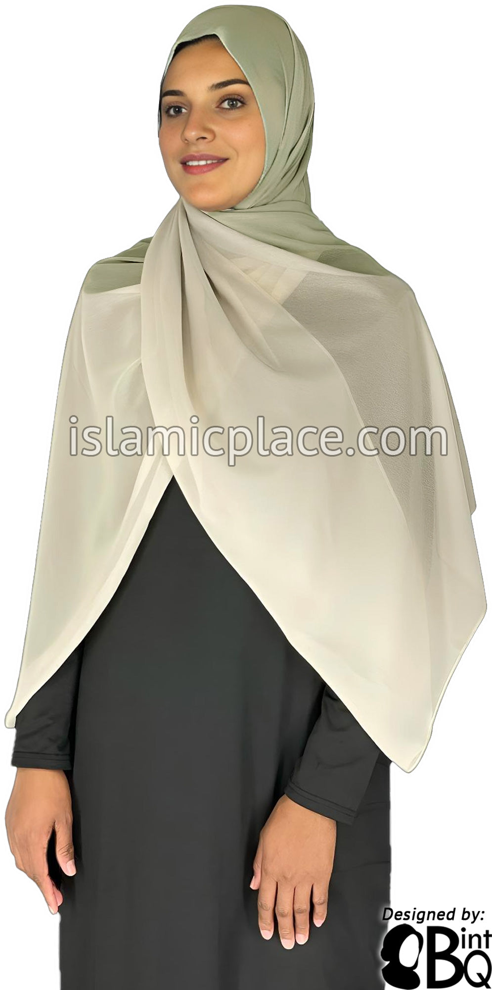 Gray and Cream - G2 Ombre Dye Georgette Shayla Long Rectangle Hijab 28&quot;x70&quot;